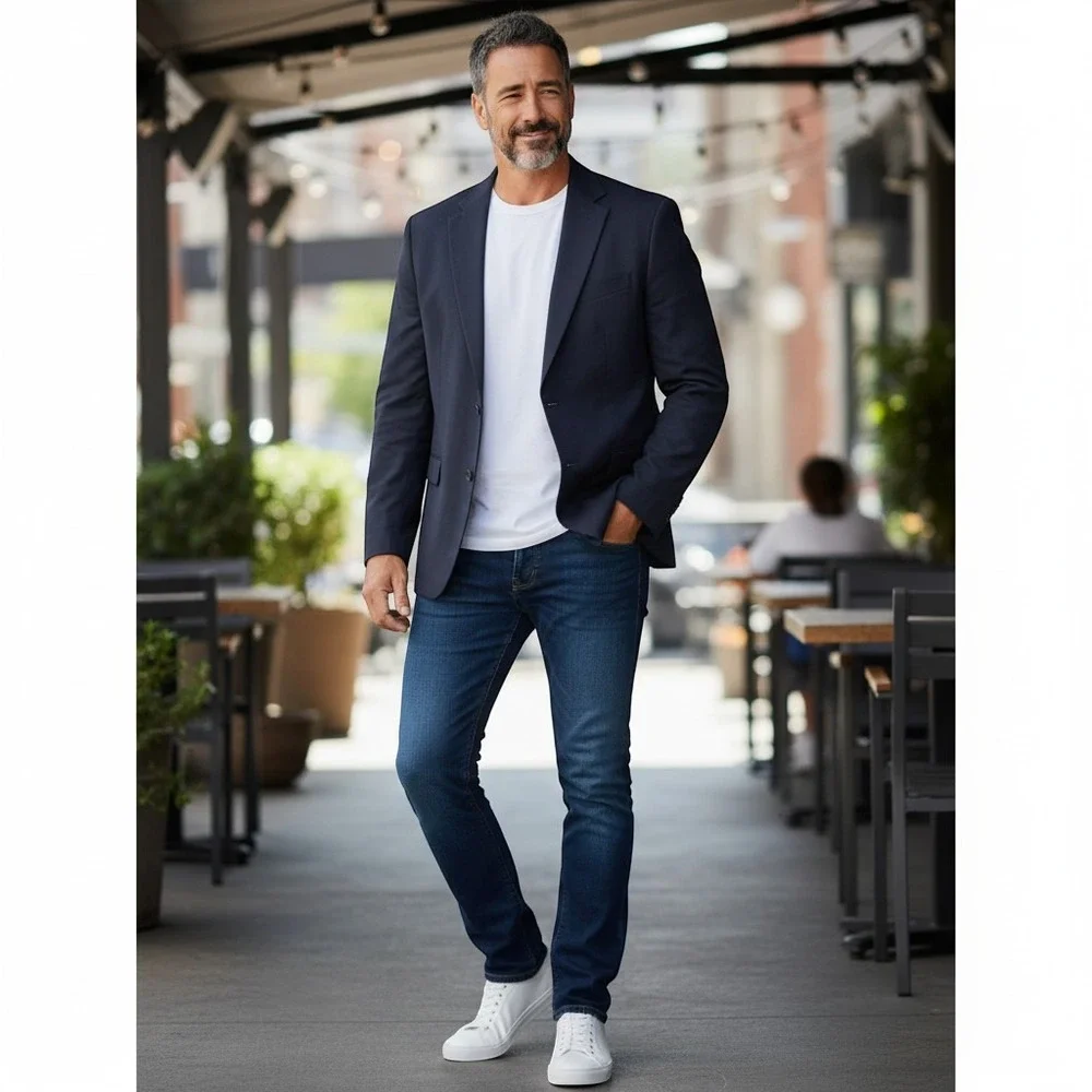 Hunter Haig Blazer Navy Blue 100% Pure Wool Excellent Tailored in USA Sport Coat